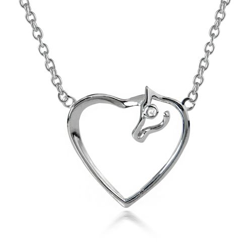 Horse Lover Heart w/CZs Rhodiumplated Sterling Silver Pendant